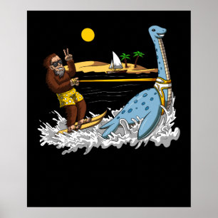 Poster Bigfoot Riding Loch Ness Monster Drôle Conspiratio