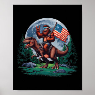 Poster Bigfoot Rock Sur Mullet Bandana Riding T-rex Full 