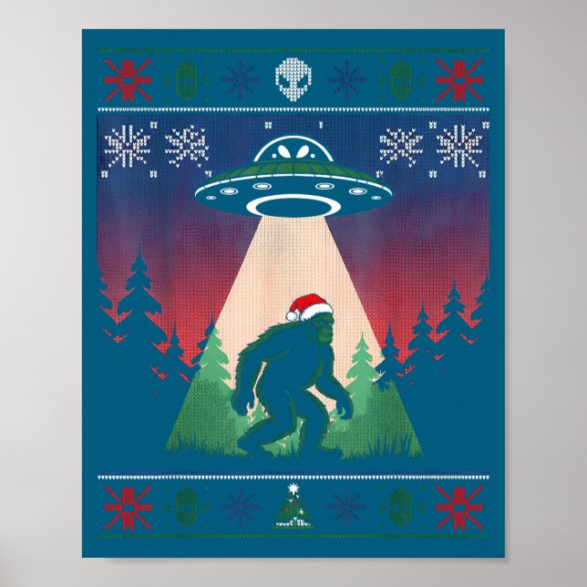 Poster Bigfoot Santa Ufo Alien Funny Ugly Christmas Sweat (Devant)