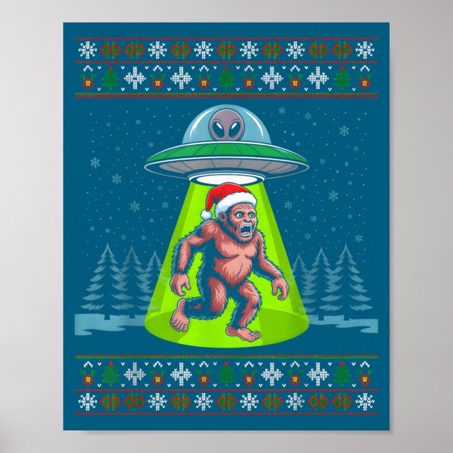 Poster Bigfoot Santa Ufo Sasquatch Funny Ugly Christmas S (Devant)