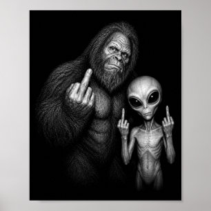 Poster Bigfoot Sasquatch Alien de l'espace Doigt du Milie