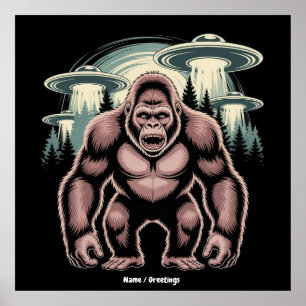Poster Bigfoot Sasquatch Alien UFO Drôle Graphisme