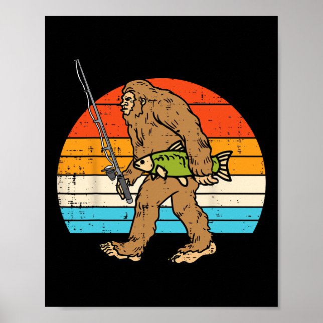 Poster Bigfoot Sasquatch Fishing Retro Fisherman Men Wome (Devant)