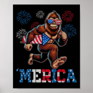Poster Bigfoot Sasquatch Merica Feux d'Artifice 4 Juillet