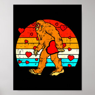 Poster Bigfoot Sasquatch Rétro Cœur Drôle Saint Valentin