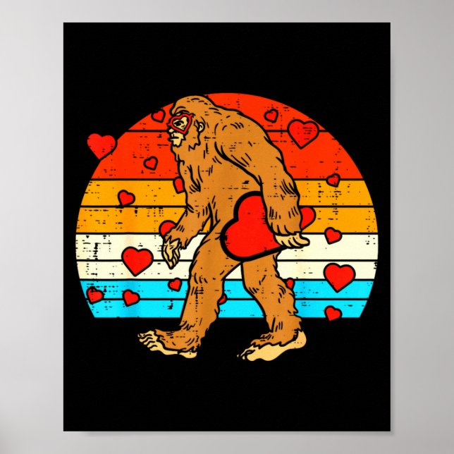 Poster Bigfoot Sasquatch Retro Heart Funny Valentines Day (Devant)