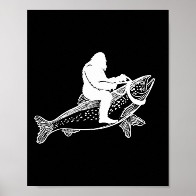 Poster Bigfoot Sasquatch Voler Pêche Truite Pêcheur Vint (Devant)