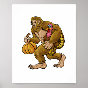 Poster Bigfoot Thanksgiving vole Turquie & Citrouille Cac