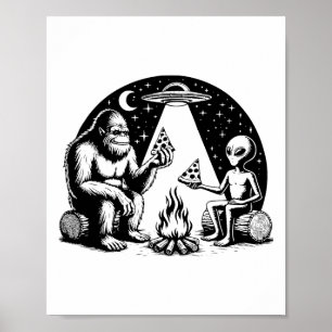 Poster Bigfoot Ufo Alien Pizza Feu de camp Randonnée Camp