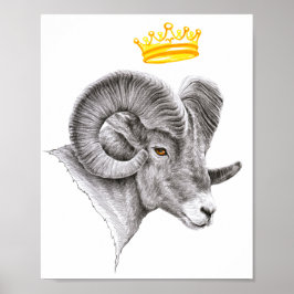 Poster Bighorram avec Crown Aries Zodiac Animal art