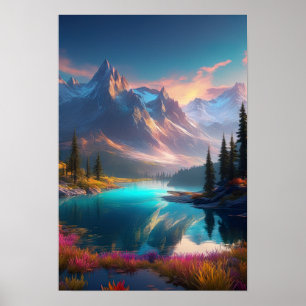 Poster Bijou de montagne, lac Crystal Clear