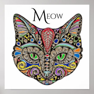 Poster Bijoux Chat Boho coloré