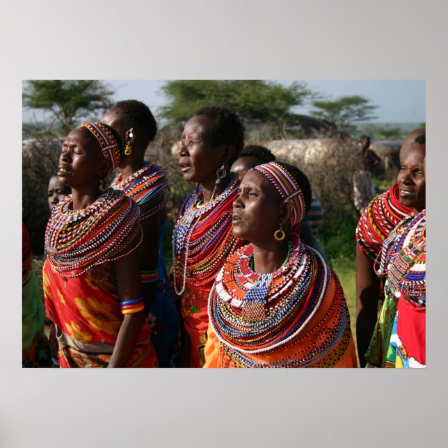 Poster Bijoux de perles de graines du Massai au Kenya (Devant)
