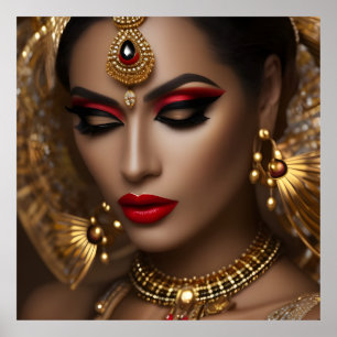 Poster Bijoux égyptiens exotiques femmes tête rouge or
