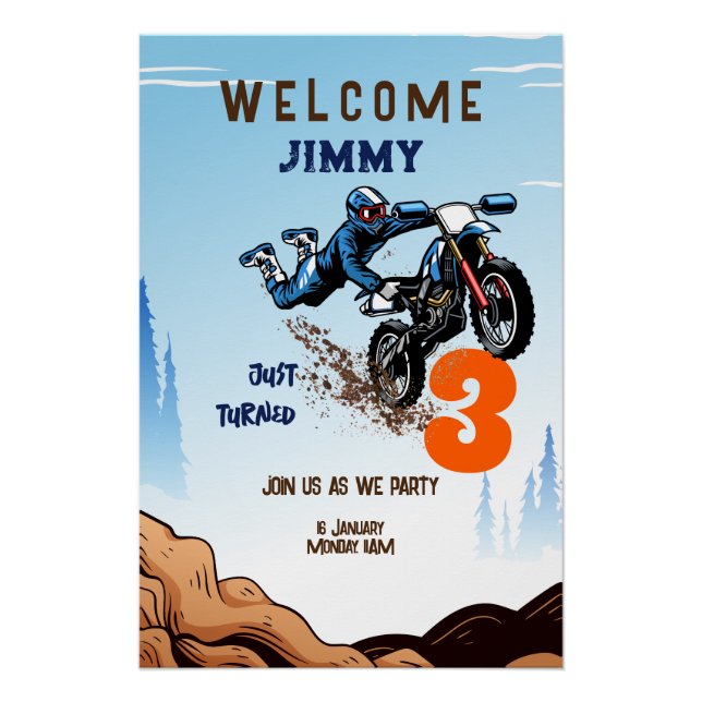 Poster Biker Kid Dirt Stunt Vélo Anniversaire (Devant)