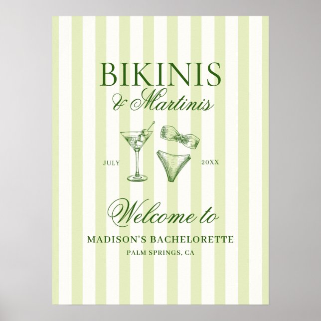 Poster Bikinis et Martinis Bachelorette Bienvenue (Devant)