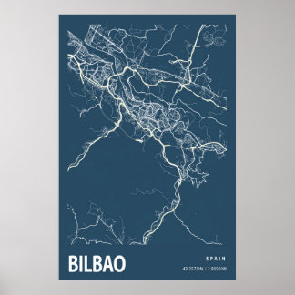 Poster Bilbao Espagne Plan de la ville Ligne Art bleu Imp