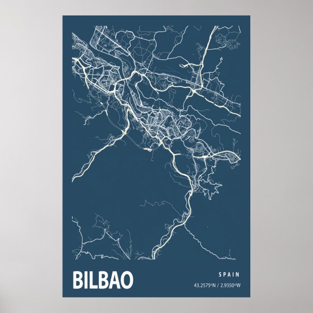 Poster Bilbao Espagne Plan de la ville Ligne Art bleu Imp (Devant)