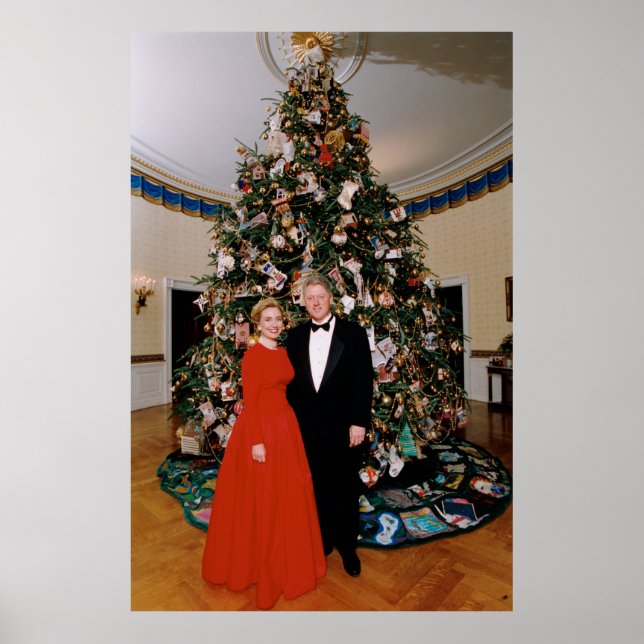 Poster Bill et Hillary Clinton Maison Blanche de Noël (Devant)