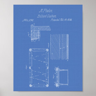 Poster Billard coussin de table 1856 Brevet Art - Plan di