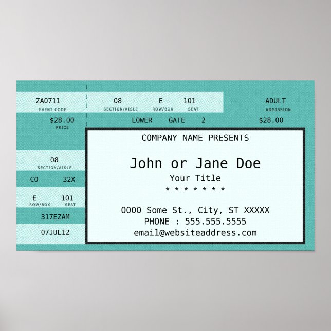 Poster Billet concert turquoise (Devant)