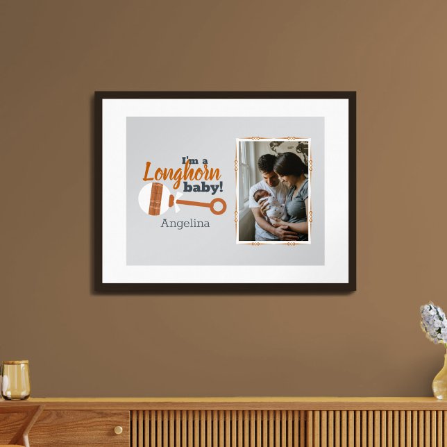 Poster Billet photo pour bébé Longhorn Burt Orange Plaid (Créateur téléchargé)