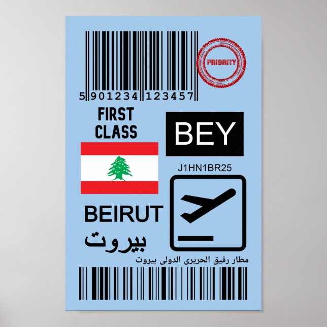 Poster Billet voyage Beyrouth Liban (Devant)