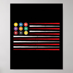 Poster Billiard American Flag Cue Pool Billard Joueur G
