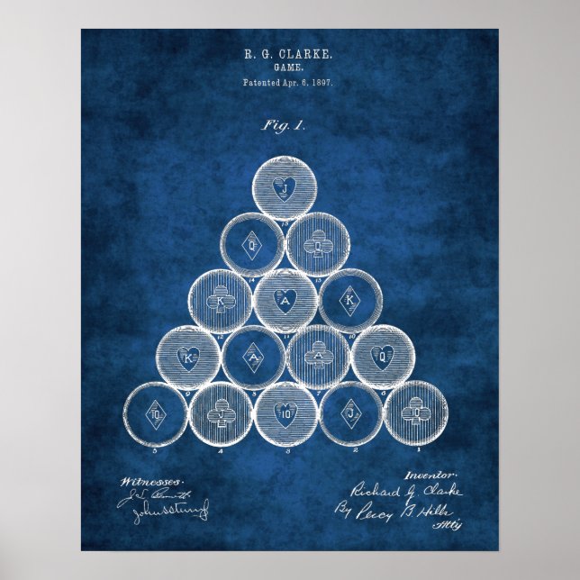 Poster Billiard Balls Brevet Imprimer1 Pool Salle de jeu  (Devant)