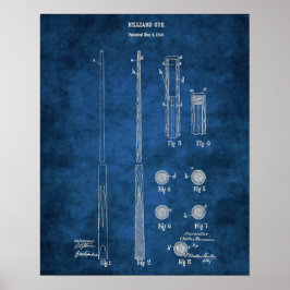 Poster Billiard Cue Brevet Plan directeur no 4 Pool Room 
