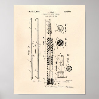 Poster Billiard Cue Handle 1968 Art Brevet - Vieux Poivre