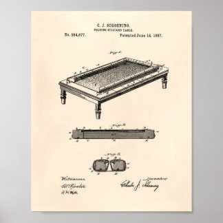 Poster Billiard Table 1887 Art Brevet - Vieux Poivre
