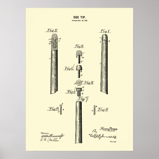 Poster Billiards Cue Imprimerie d'art de brevet #6 (Devant)