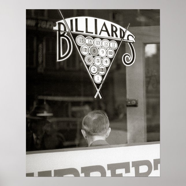 Poster Billiards Hall, 1938. Photo vintage (Devant)