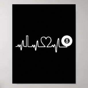 Poster Billiards Heartbeat ! J'Aime Les Billiards ! Joueu