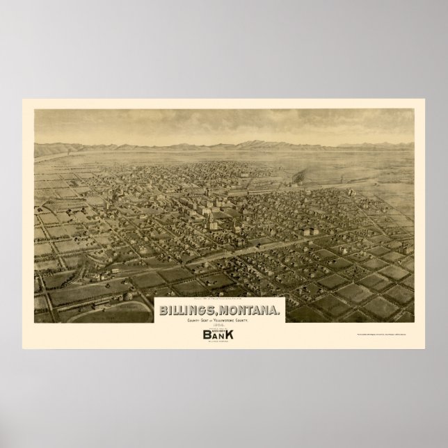 Poster Billings, MT Carte panoramique - 1904 (Devant)