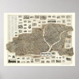 Poster Binghamton, NY Carte panoramique - 1901