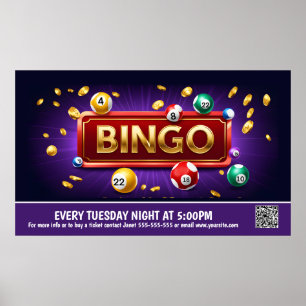 Poster Bingo Bannière de nuit PTO PTA Eglise Bannière