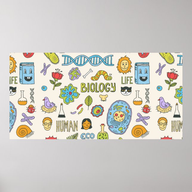 Poster Biologie. Main tirée. Illustration vintage. (Devant)