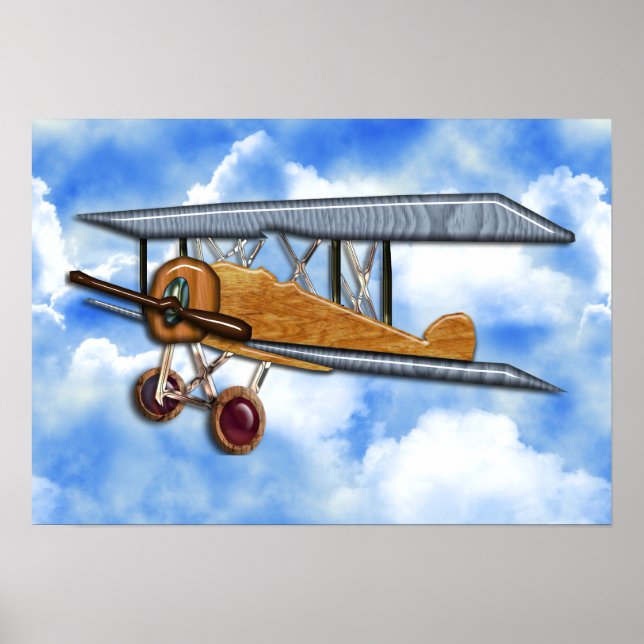 Poster Biplane en bois (Devant)