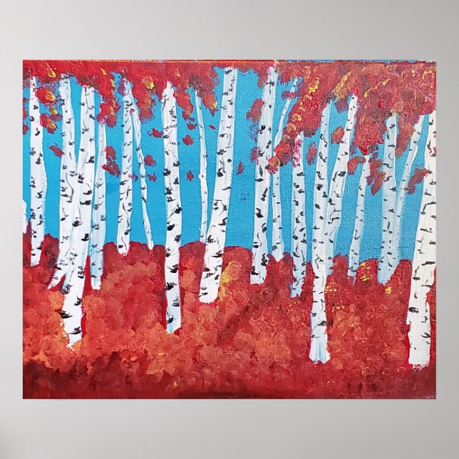Poster Birch Trees in Fall Acrylique Peinture Imprimer (Devant)