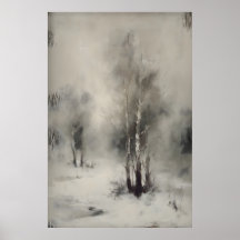 Birch Trees In Snow, Gothic Forest Landscape Wall