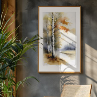 Poster Birch Trees in Watercolor - Imprimer