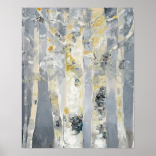 Poster Birch Trees On Grey Background
