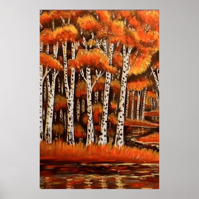 Poster Birches Paysage d'automne (Devant)