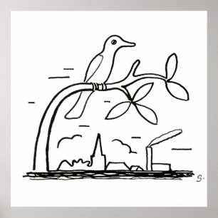 Poster Bird on a Branch Drawing by Leo Gestel