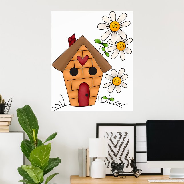 Poster Birdhouse Et Fleurs (Créateur téléchargé)