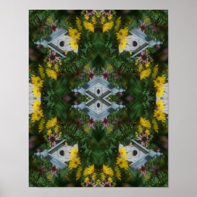 Poster Birdhouse Flower Garden Miroir Abstrait (Devant)