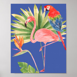 Poster Birds of Paradise ~ Flower, Flamingo and Macaw