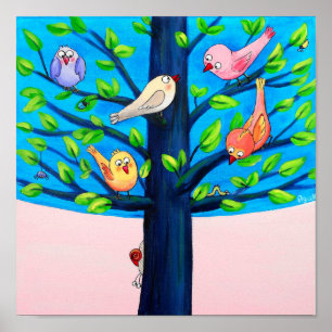 Poster Birdy Tree Oiseaux Joyeux Sur Une Pépinière D'Ar
